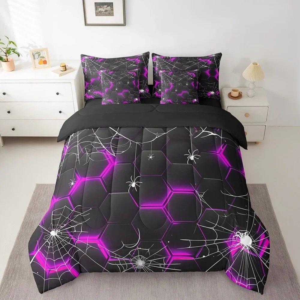 Full size 7 piece bed in a bag gothic geometric purple spider web